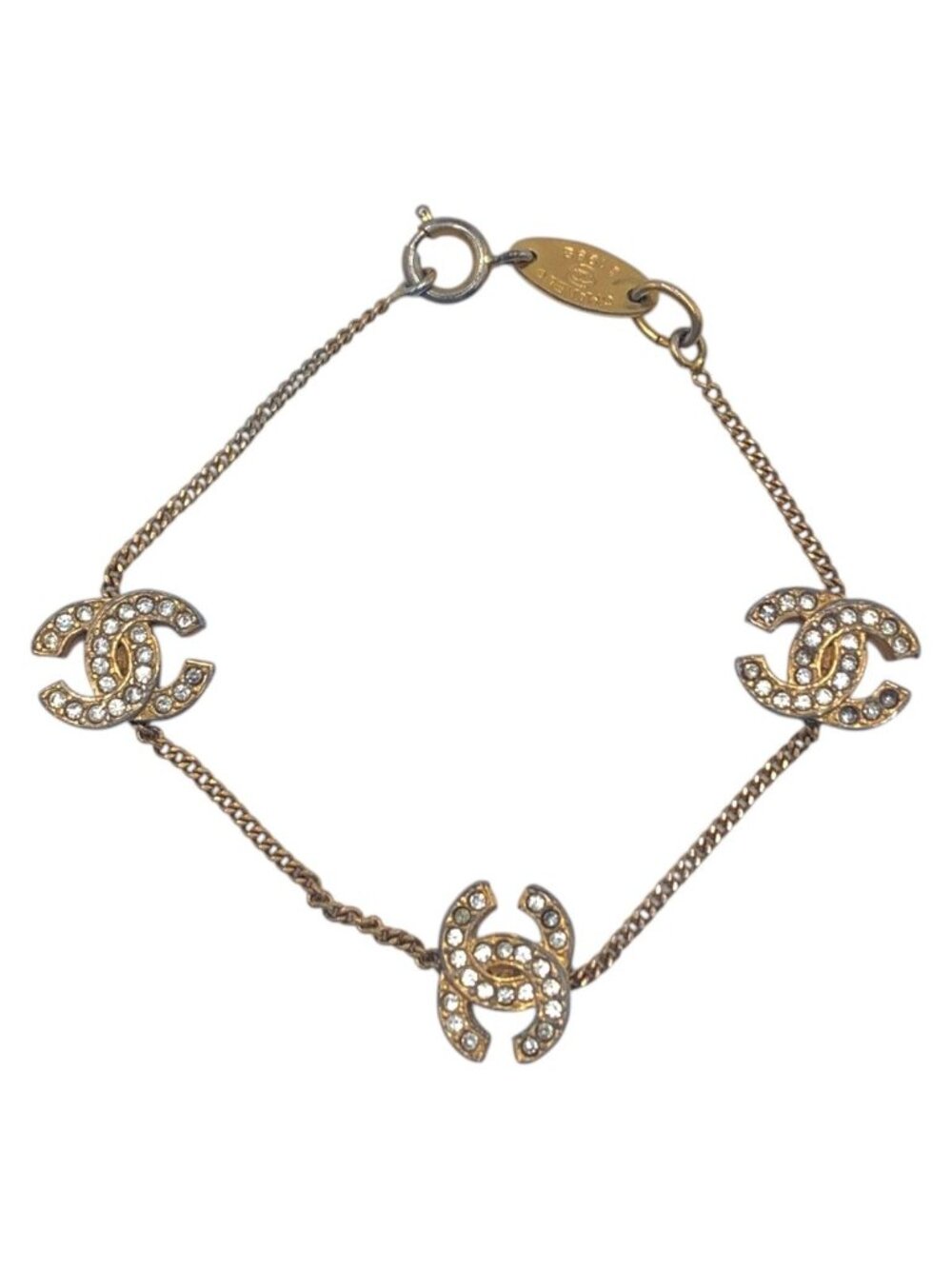 Chanel Rhinestone Gold Metal Bracelet